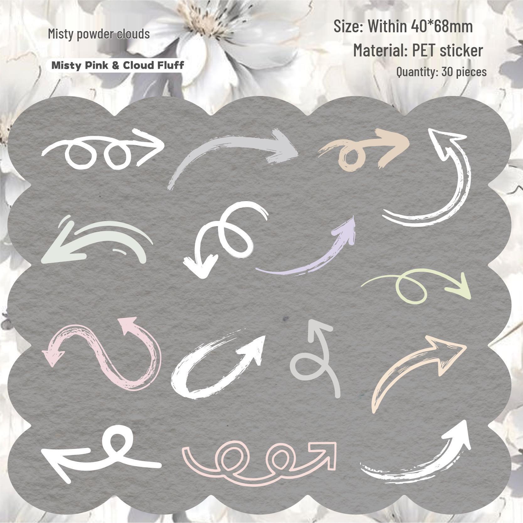 Retro Story PET Sticker Pack: Arrow & Hand Series, 30 Sheets for DIY Decoration