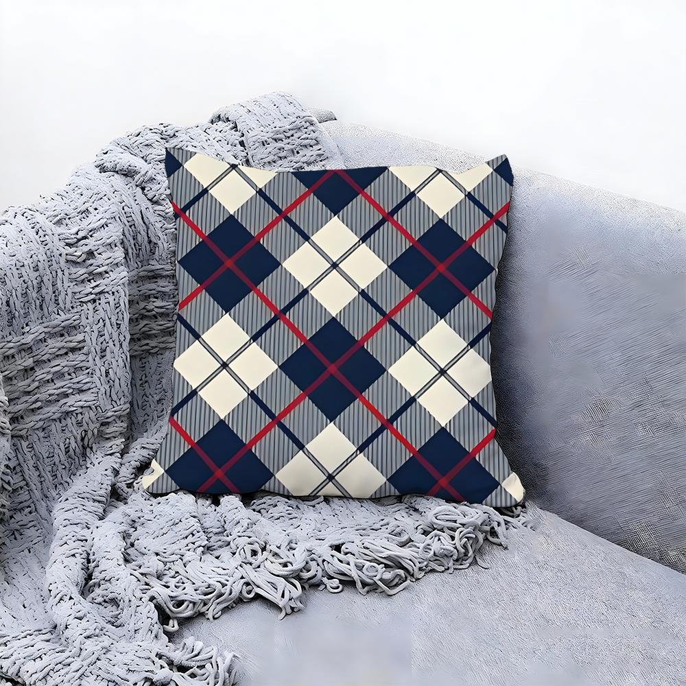 Classic Plaid Pattern Cushion Cover Premium Comfort Reversible Pillow Cove Two In One Design for Any Room Car Interior