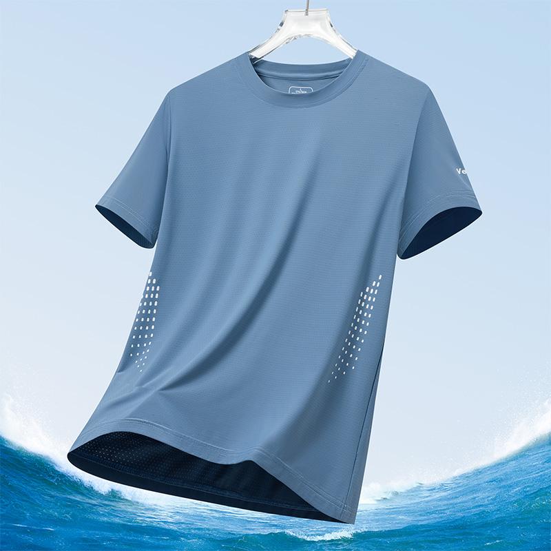Men's Silk Ice Round Collar T-shirt, Simple Running Fitness Suit, Breathable Thin T-shirt, Quick Dry T-shirt, Summer