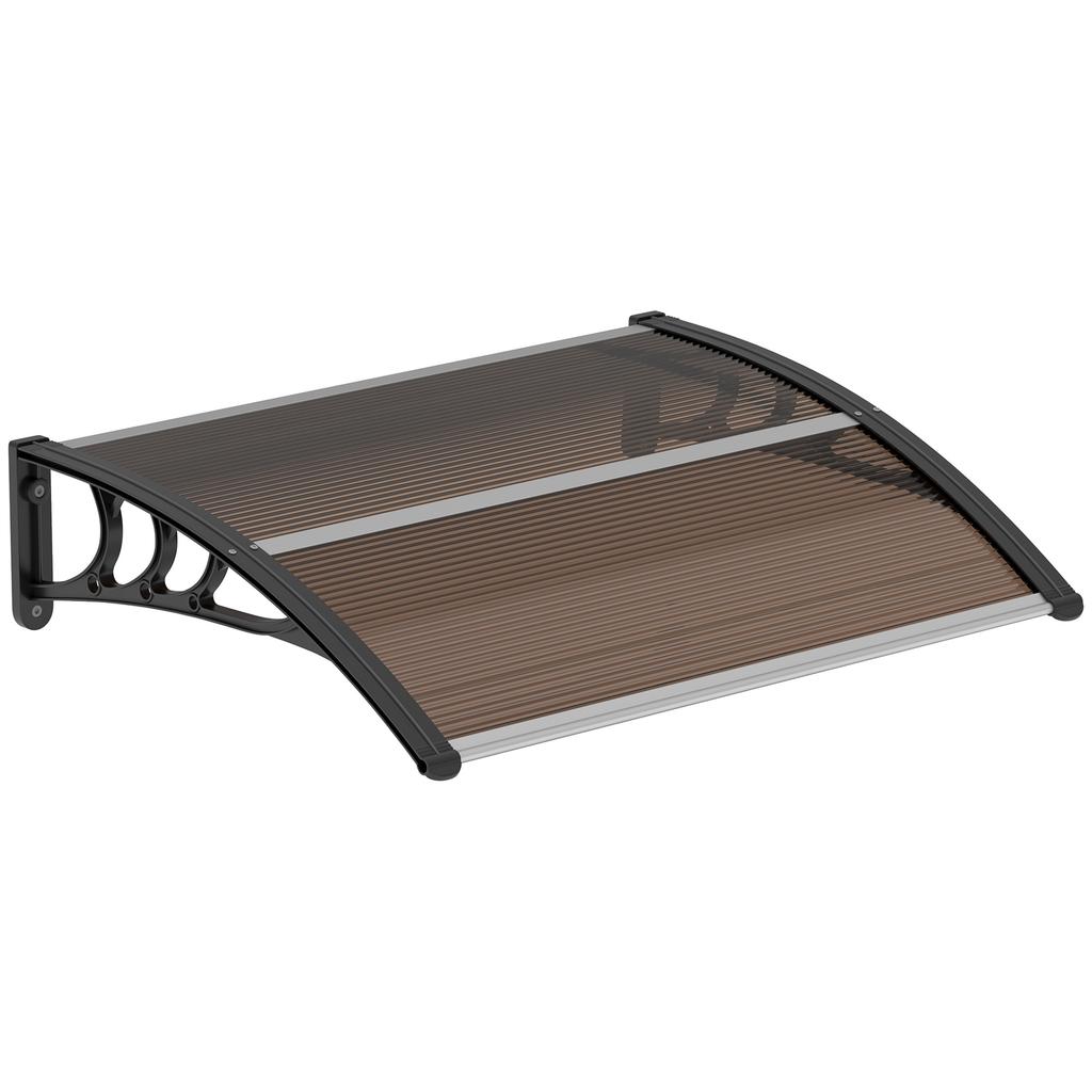 Front Door Canopy Outdoor Awning Aluminium Rigid Plastic Polycarbonate Rain Shelter UV Water Rain Resistant 120 X 75cm Brown