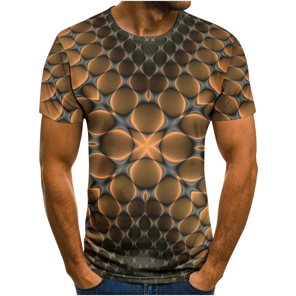 Summer Round Neck Geometric & Abstract Pattern 3D Print Top Fashionable Casual Short Sleeved Men's T-shirts