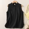Chinese Vest Women Summer Sleeveless Blouse Retro Buckle Split Linen Shirt Soft