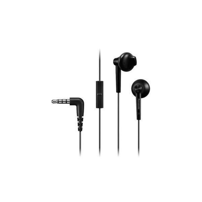 Panasonic Écouteurs RP-TCM55E-K, HP 14,3mm, Aimant Néodyme, Design Bass Boost, Micro Avec Bouton d'Appel, Noir