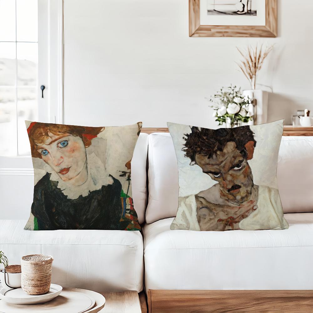 Austrian Painter E-Egon S-Schiele Pillow Case Office Cushions Suitable For Sofa Car Bedroom Decorative Cushion Cover