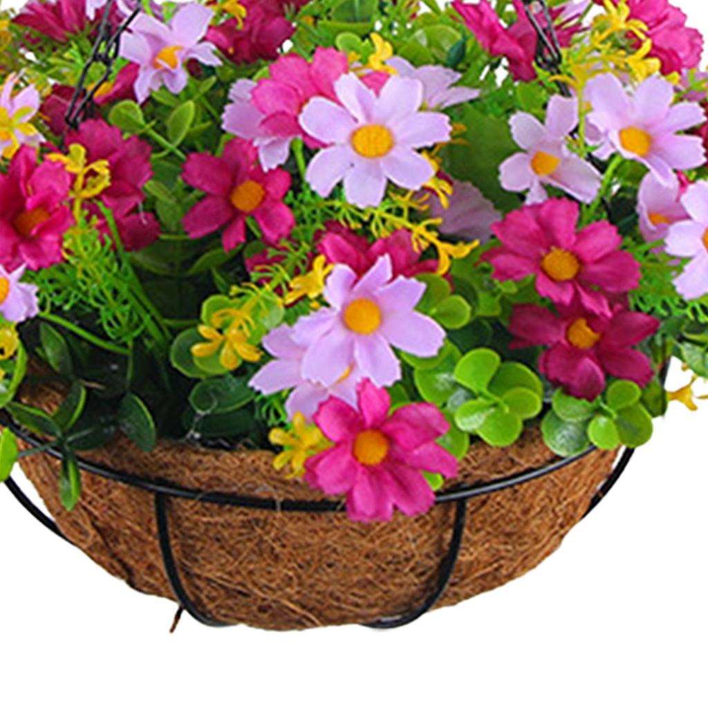 Artificial Daisy Flowers Basket Flower Centerpieces Decor Coconut Lining Chain Flowerpot Plant Hanger for Balcony Garden Yard