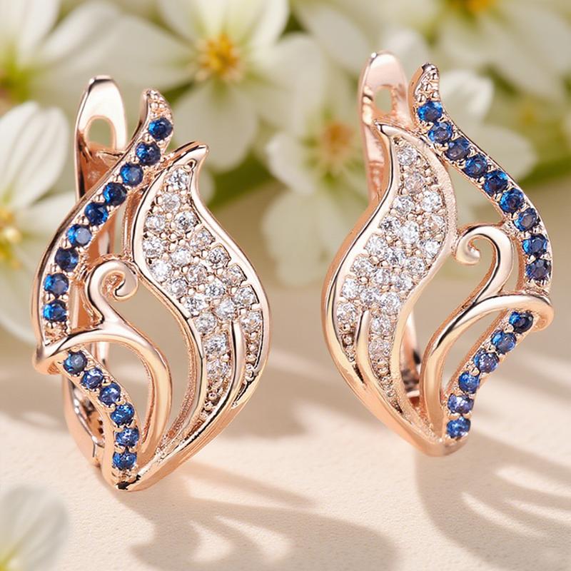 

Элегантные серьги-капли с изогнутыми полыми листьями из циркона для женщин, золотые, для свадебной вечеринки, ювелирные изделия, подарки розового золота/синий