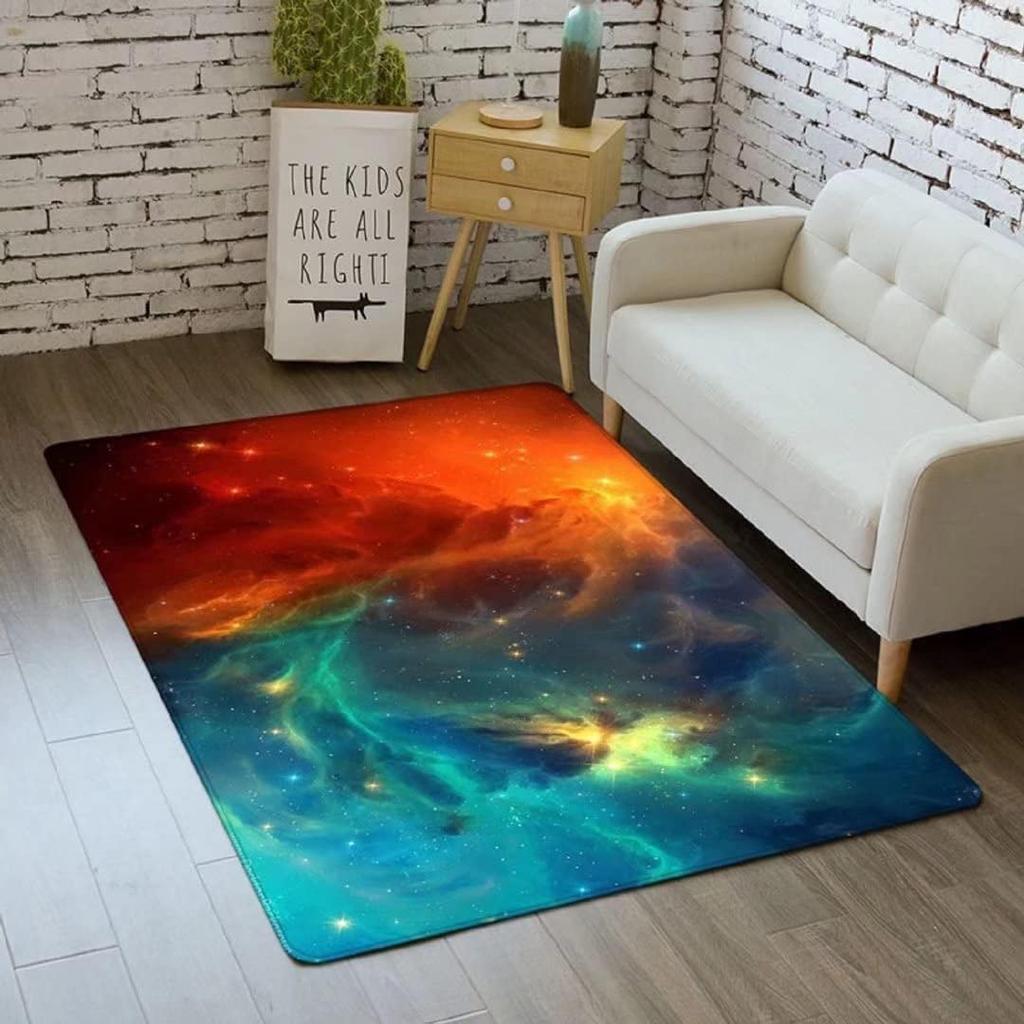 3D Galaxy Area Rug Outer Space Kitchen Floor Mat for Kids Boy Bedroom Non-Slip Nursery Crawling Carpet Dining Room Playroom Pads