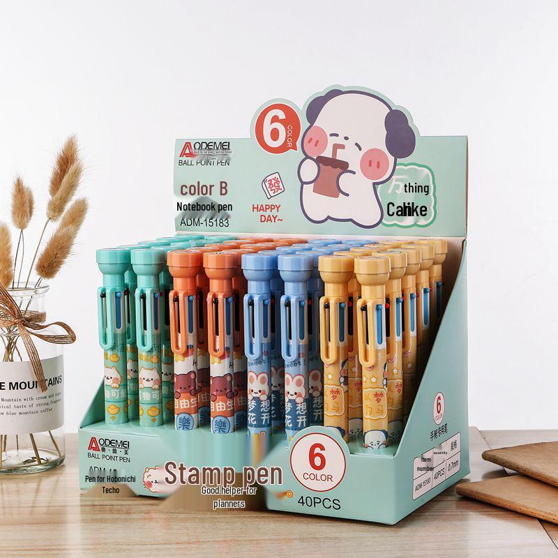 

6-Color Retractable Ballpoint Pen 0.7mm for Planning, Drawing, and Doodling 6 Colors Stamp [1 Pen]