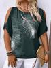 Women's Round Neck Elegant Off-Shoulder Tie-Back Print Top