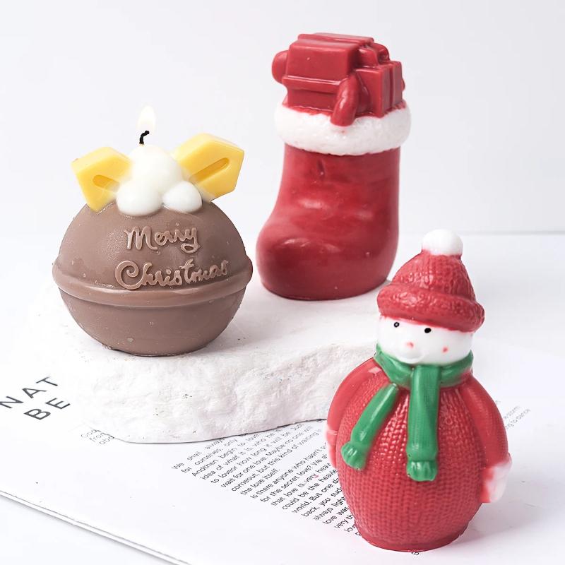 Christmas Seires Candle Silicone Mold DIY 3D Christmas Snowman Elk Bell Socks Scented Plaster Resin Mold Party Decor Craft Gifts