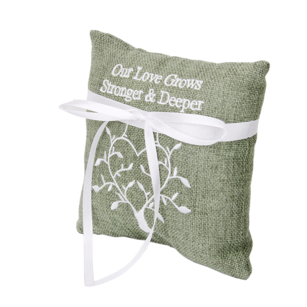 Cyan Wedding Bridal Hessian Burlap Ring Pillow Bowknot Trim Love Tree