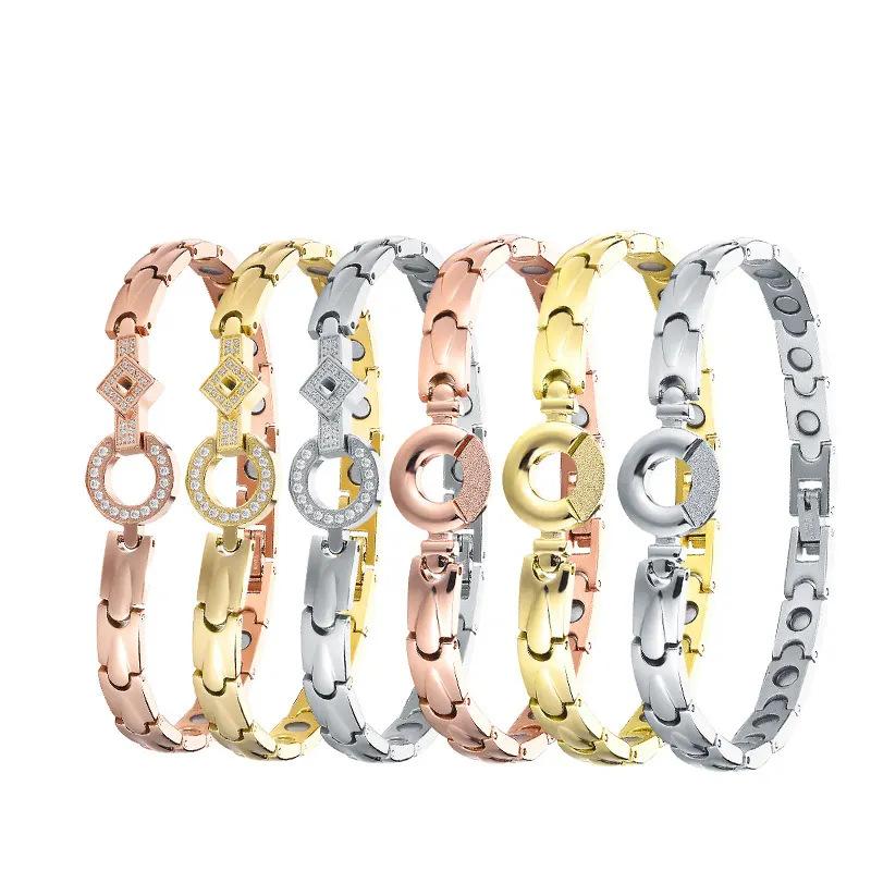 Diamond-encrusted Water Drop Stainless Steel Magnet Bracelet Adjustable Titanium Steel Gold-plated Women's Magnetic Health Bracelet