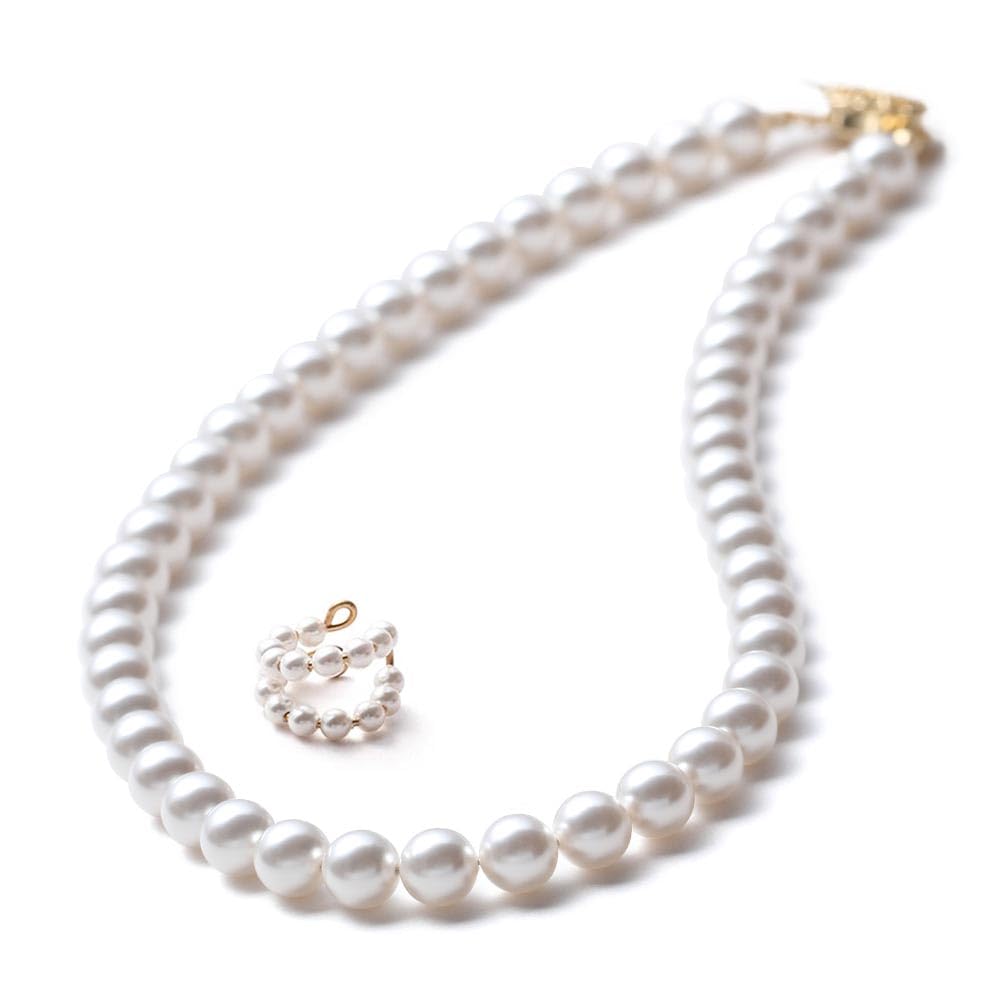 

Pearl Necklace Luxury Domestic Grand Premium Pearl for Ceremonies 8mm White Gray Black Necklace x Double Ear White x [VOTRE COUTURE] (G Cuff, Gold,