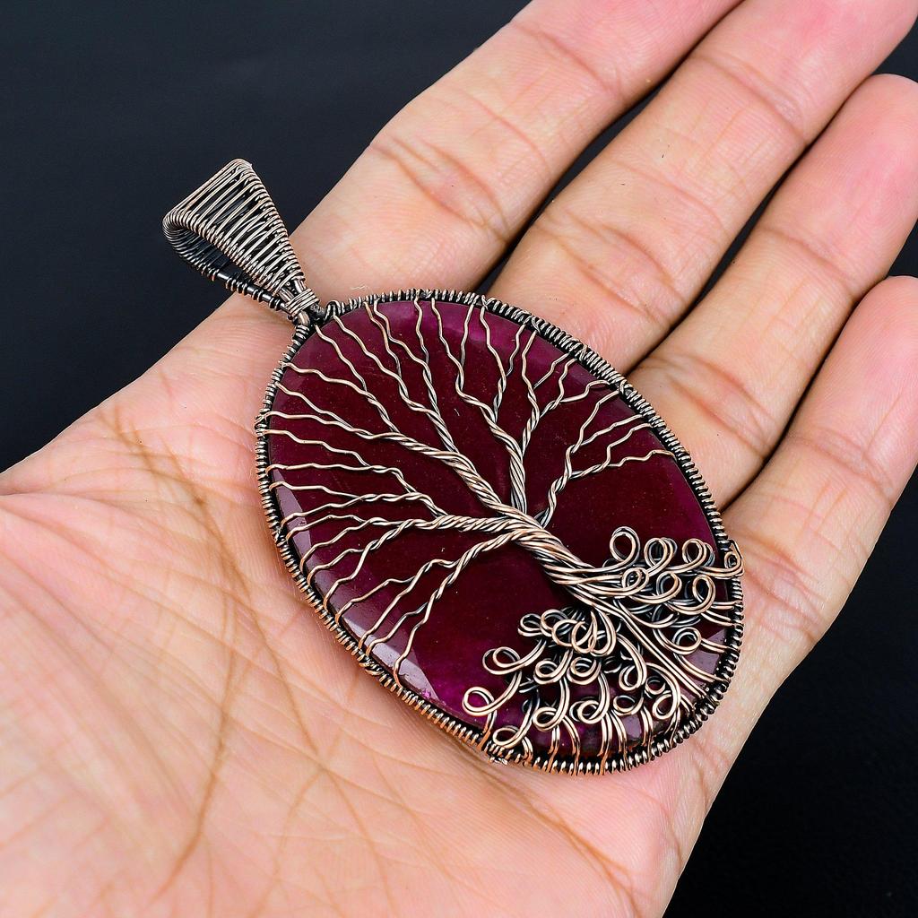 Tree Of Life Ruby Pendant, 999 Copper Wire Wrap Pendant Gemstone Jewelry, Handmade Pendant Amazing Jewelry, Gift For Her