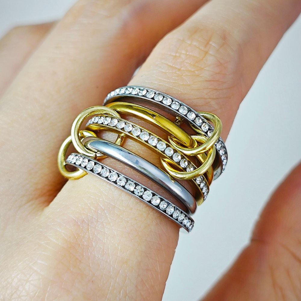 5PCS/set Stackable Ring For Women Stainless Steel Double Color Cubic Zircon Spinelli Kilcollin Ring Fashion Jewerly Dropshipping