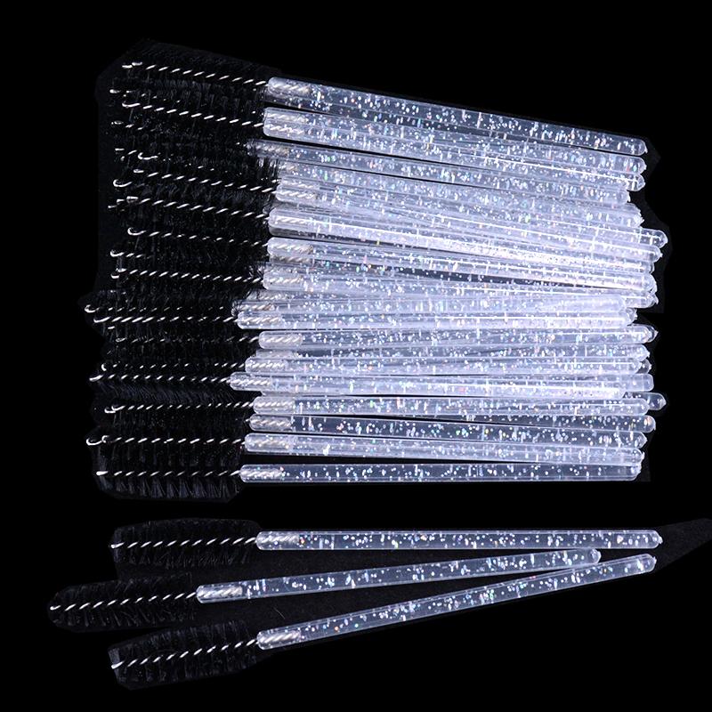CNKESS 50Pc bags/cans Disposable Eyelash Extension Mascara Wand Glitter Micro Lash Brushes Spoolie With Container Case Wholesale