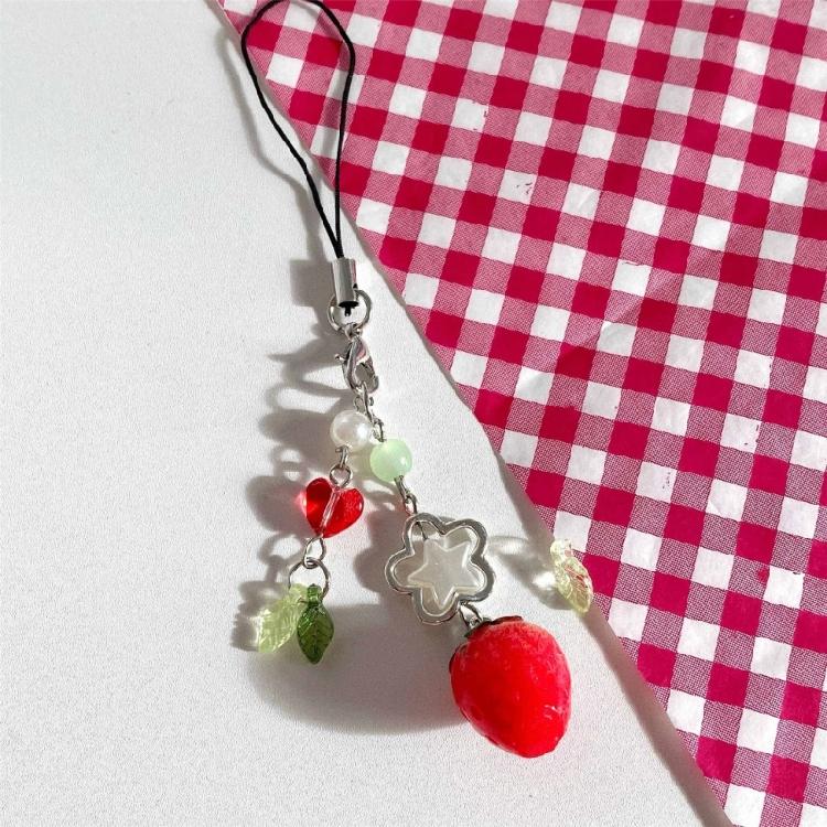Lovely Handmade Strawberry Bead Keychain Colorful Beaded Keychains Phone Lanyard Fashionable Jewelry for Backpack
