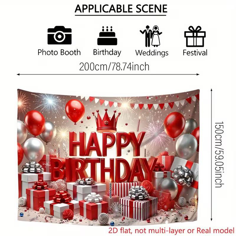 2D 2D Flat Birthday Backdrop, Red Silver Party Photography Background