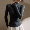Elegantly Designed Women's Ruffle-Edged Half-High Neck Long-Sleeve Top for Autumn/Winter