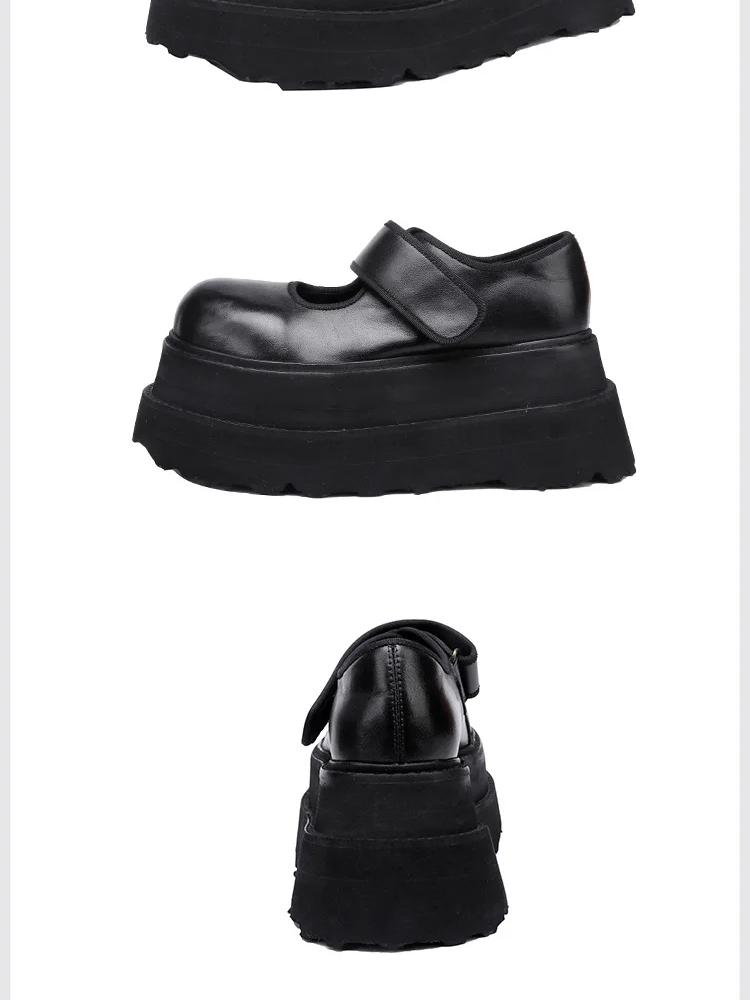 Johnature Natūralios odos 7 cm storio padais bateliai. Vintažiniai universalūs moteriški plokščiapadžiai bateliai su platforma.