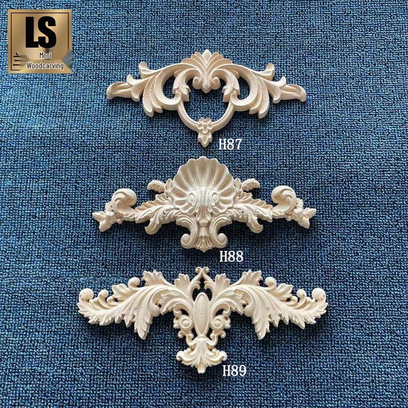 European Decorative Solid Wood Carved Fireplace Cabinet Flower Panel Model H87 21x11cm