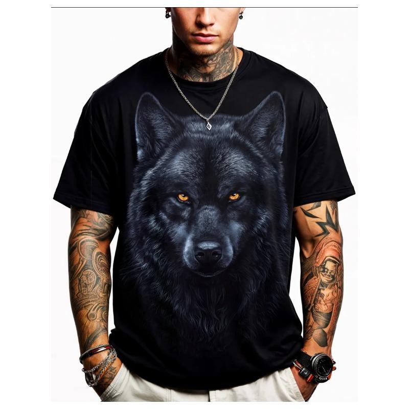 Russian Men's Summer 3D T-shirt Fashionable Casual Loose Animal Pattern Printed Round Neck Short Sleeved T-shirt Top