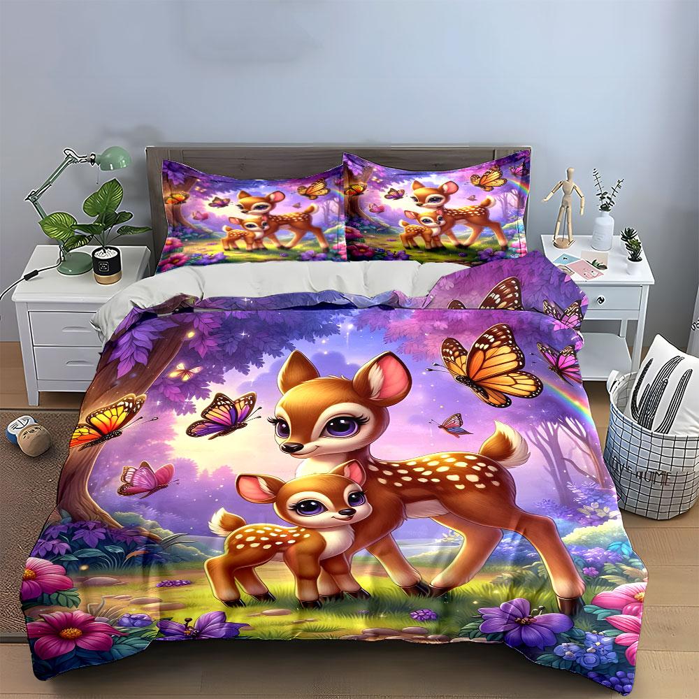 Enchanted Forest Deer Set Design Kid'S And Adults' Bedroom Decor, Exquisite Three-Piece Bedding Set Gift