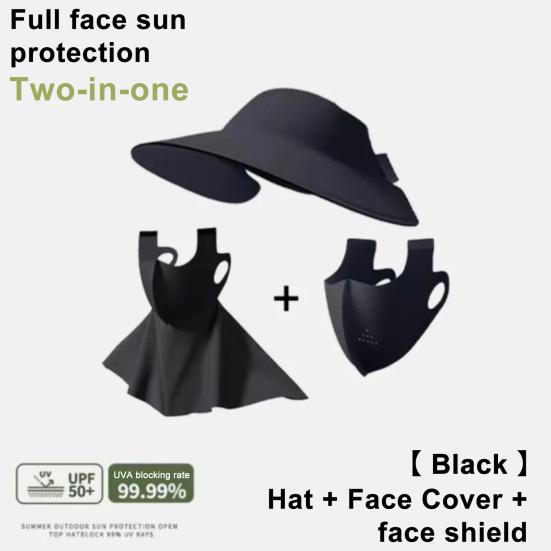 Women Hat with Face Guard Shawl Sun-Proof Breathable Solid Color Design Sun Hat Elastic Large Head Circumference Empty Top Hat