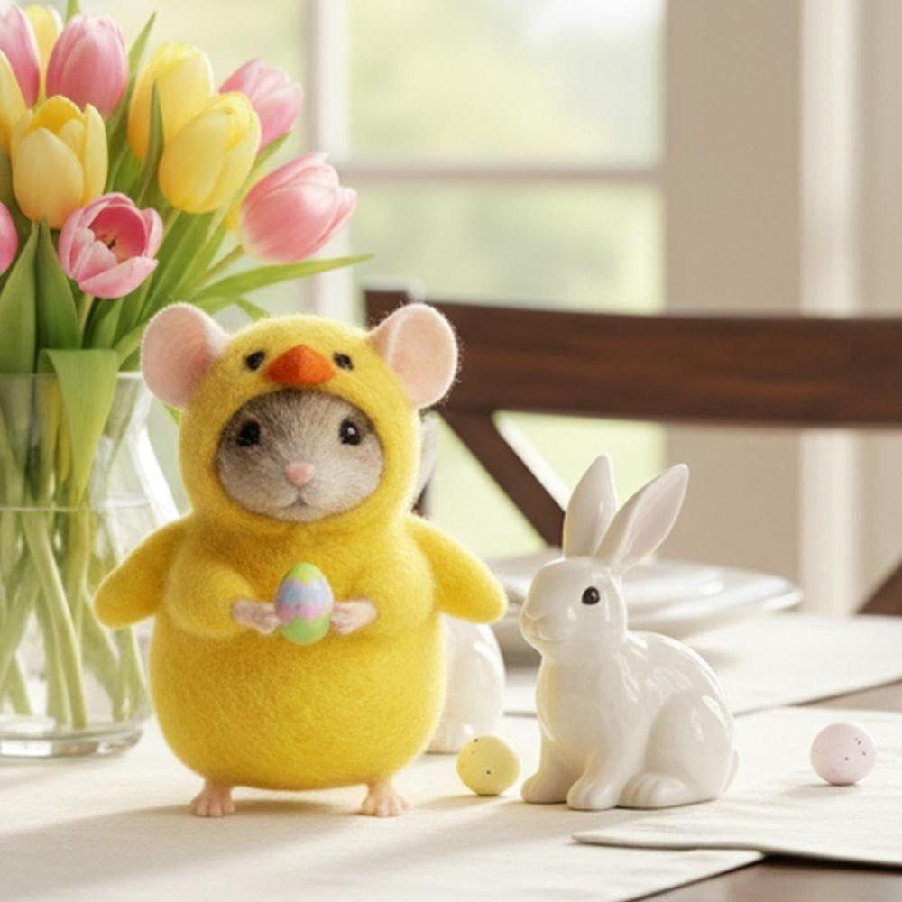 Craft Needle Felting Supply Needle Felted Mouse Handmade Figurine Gifts Felt Mice Ornaments Cute Mouse Mouse Collectible Easter