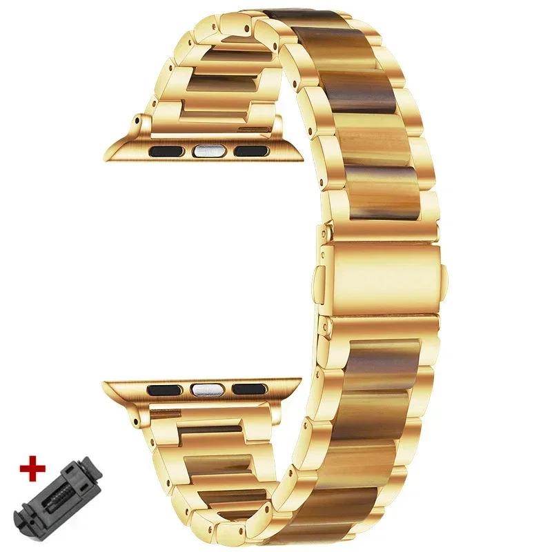 Stainless Steel+Resin Band for Apple Watch 10 42mm 46 Ultra 2 49mm Women Bracelet for IWatch 9 8 7 6 5 4 se 40mm 38mm 41 45 44mm