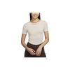 Solid Color Logo Ribbed Round Neck Short Sleeve T-Shirt Women Tops Beige FN3664-104