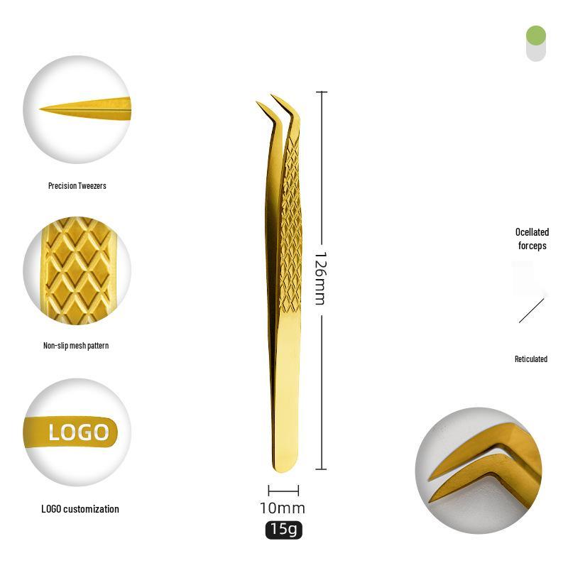Golden Feather Stainless Steel Eyelash Tweezers for Grafting and Extensions