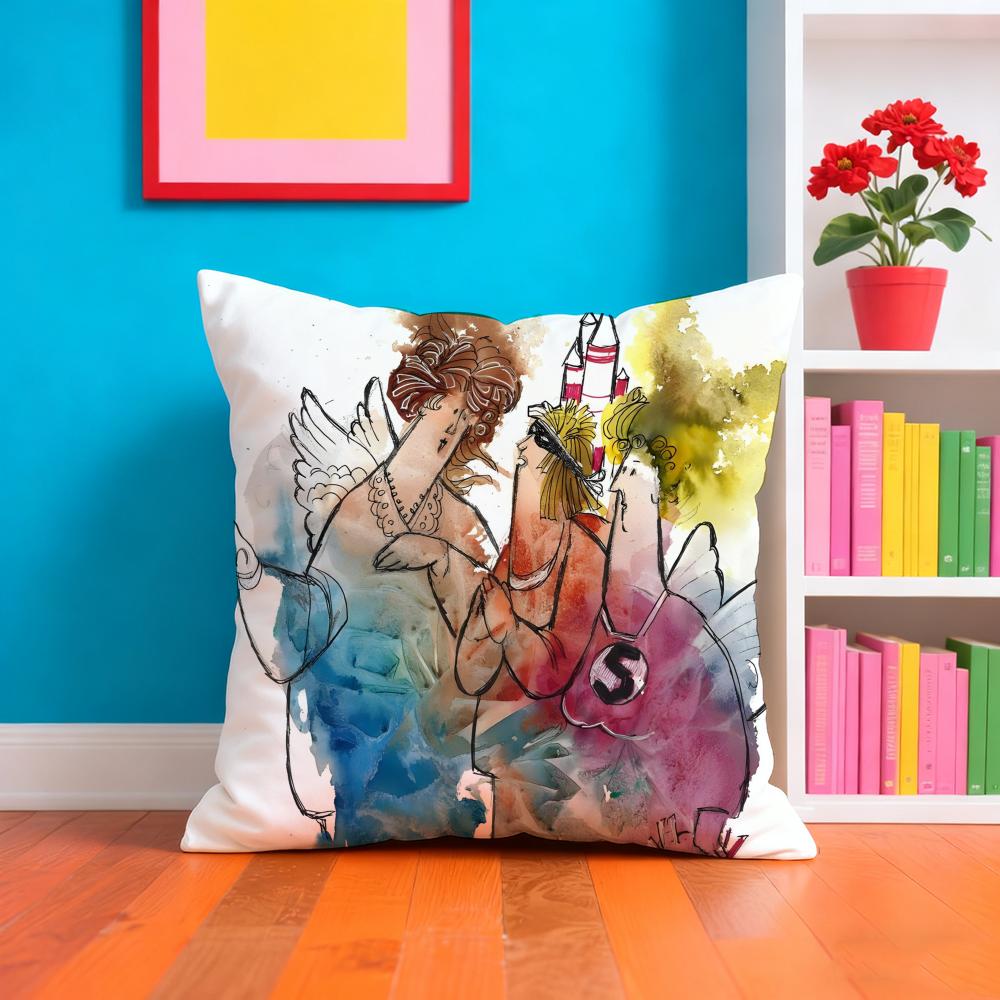 Humorous W-Watercolor P-Paintings Pillow Case Pillow Case Plush Fabric Soft Double Sided Print Home Sofa High Quality Cushion