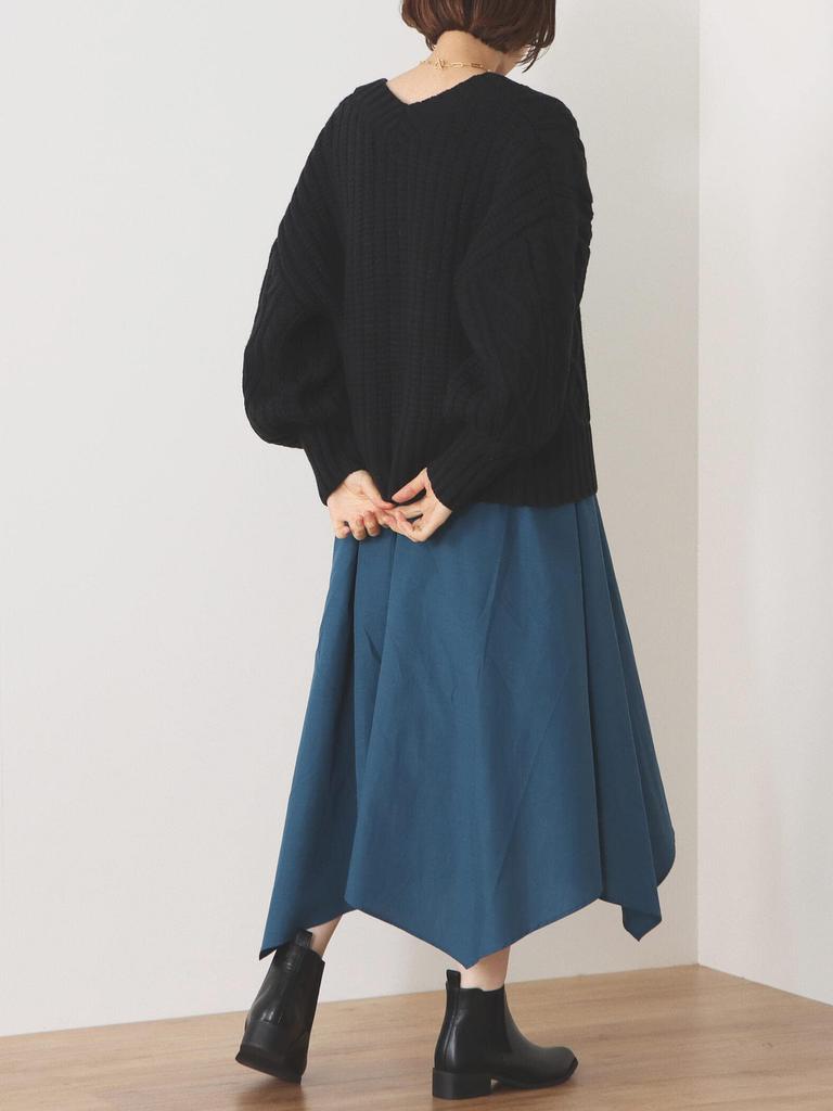 Cardigan Curto de Tricô com Cabo PRETO LIVRE [Beams Heart] Manga Comprida Feminino