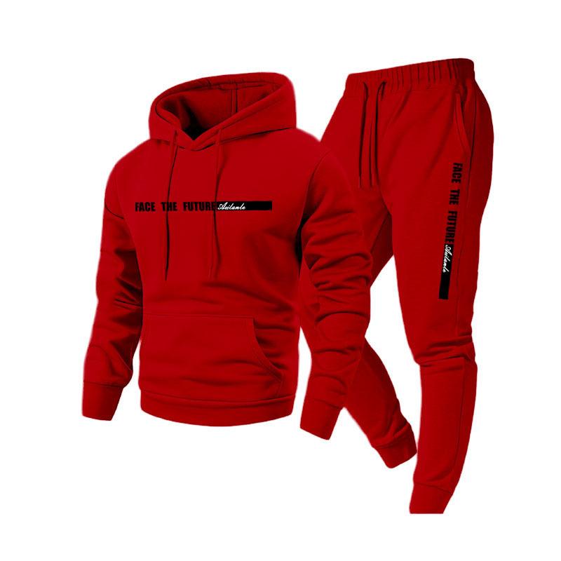 Ensemble Sweat à Capuche Imprimé Lettres Automne Hiver Veste en Velours Pantalon de Jogging Ensemble Décontracté Tendance XXXL rouge