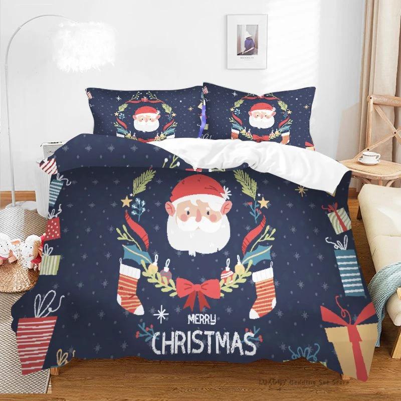 3Pc Duvet Cover Christmas Series Snowman Red Hat Gift Print Festive Bedding Set for Kids and Adults Single Double Queen 220x240