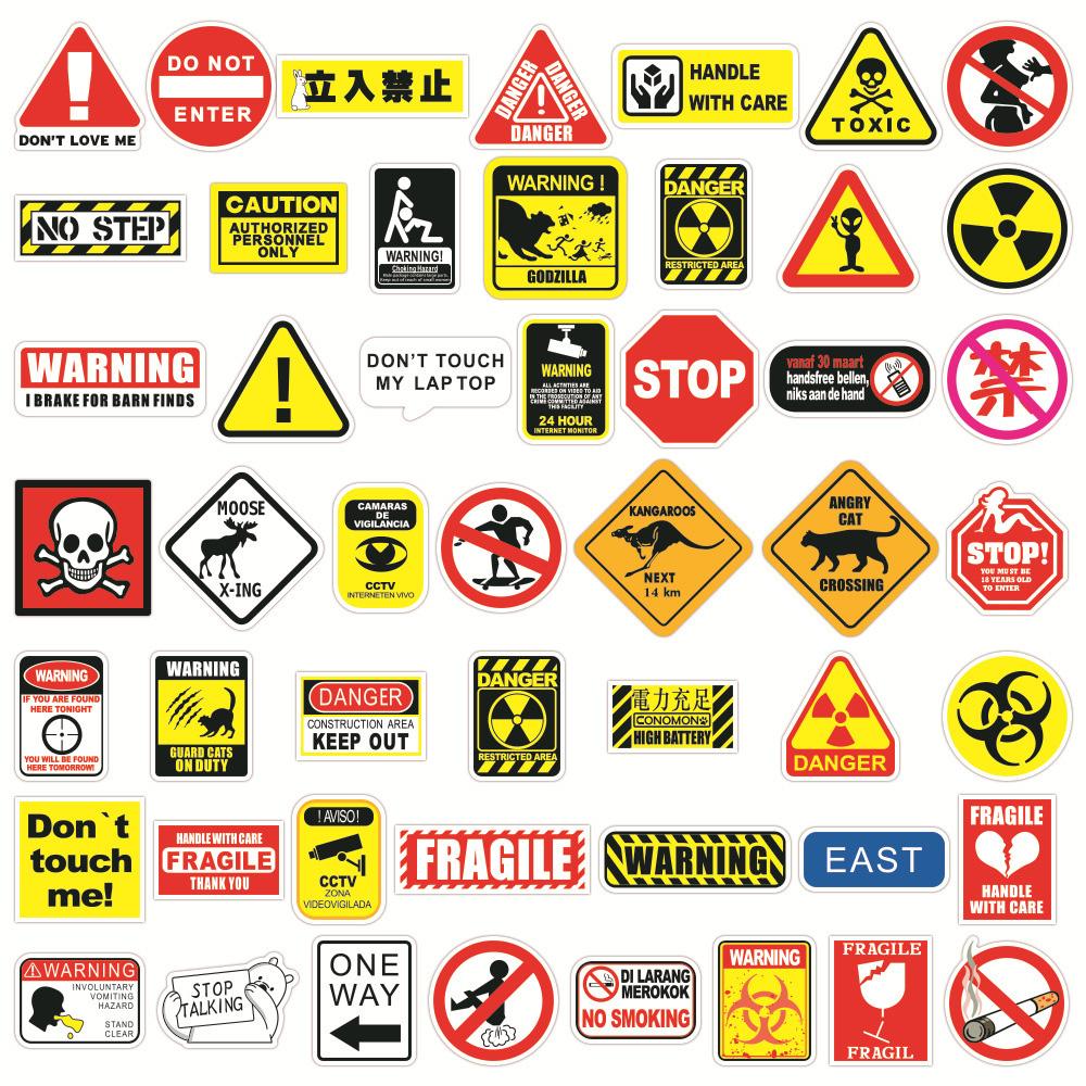 10/30/50/100pcs Cool Cartoon Warning Sign Stickers Creative Danger Banning Graffiti Decals Motorcycle Phone Helmet Sticker Toys