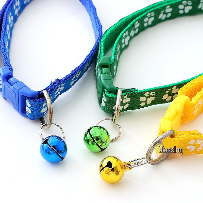 Adjustable Cartoon Pet Collar with Footprints and Bell for Small To Medium Dogs and Cats