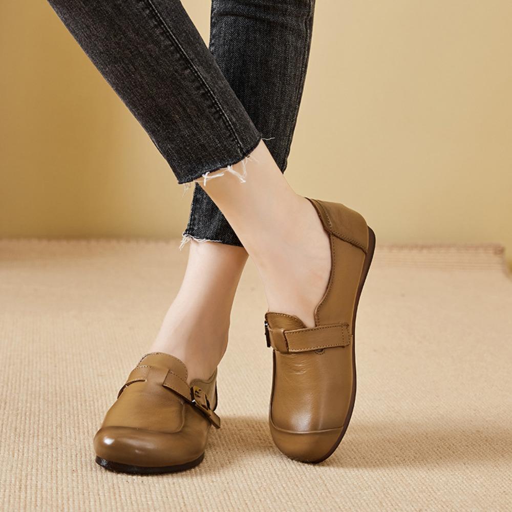 Leather Shoes for Women Spring/autumn New Soft Soled and Soft Faced Mom Pumps Retro Anti Slip and Breathable Leather Shoes Women