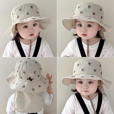 Sommer Dünner Sonnenschutzhut für Kleine Kinder Koreanische Mode Cartoon Nackenschutz Fischerhut 1-4 Jahre Baby Weicher Atmungsaktiver Wasserdichter Hut
