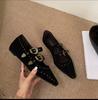 Fashion Vintage Design Pointed End Women Flats Shoes Fashion Double Row Belt Buckle Shoes Ladies Outdoor Mary Jane Shoes Zapatos Mujer