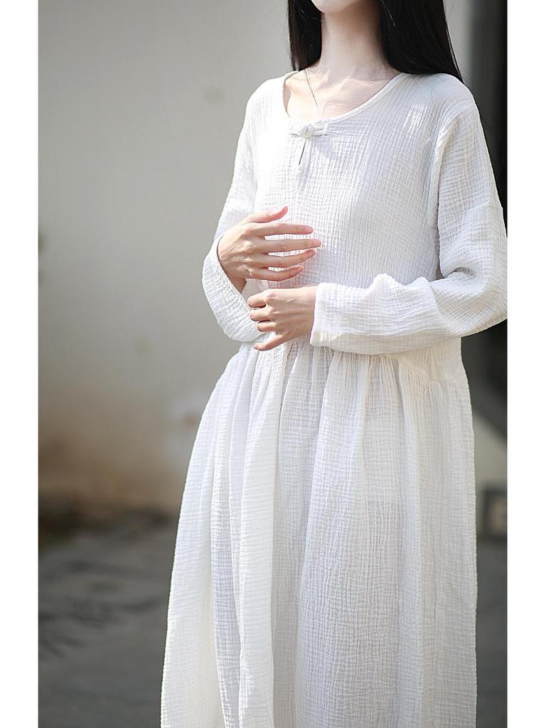 Women's Double-Layer Cotton and Linen Retro Long Dress - Cool, Gentle Style, Available In 4 Colors