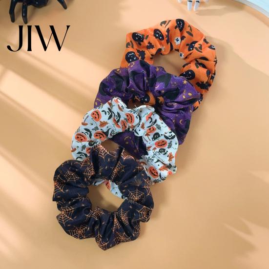 Soft Elastic Ponytail Holders Halloween Hair Ties, High Elasticity Scrunchies, Stretchy Bands with Ghost Witch Accessories Hat Bat Spider Web
