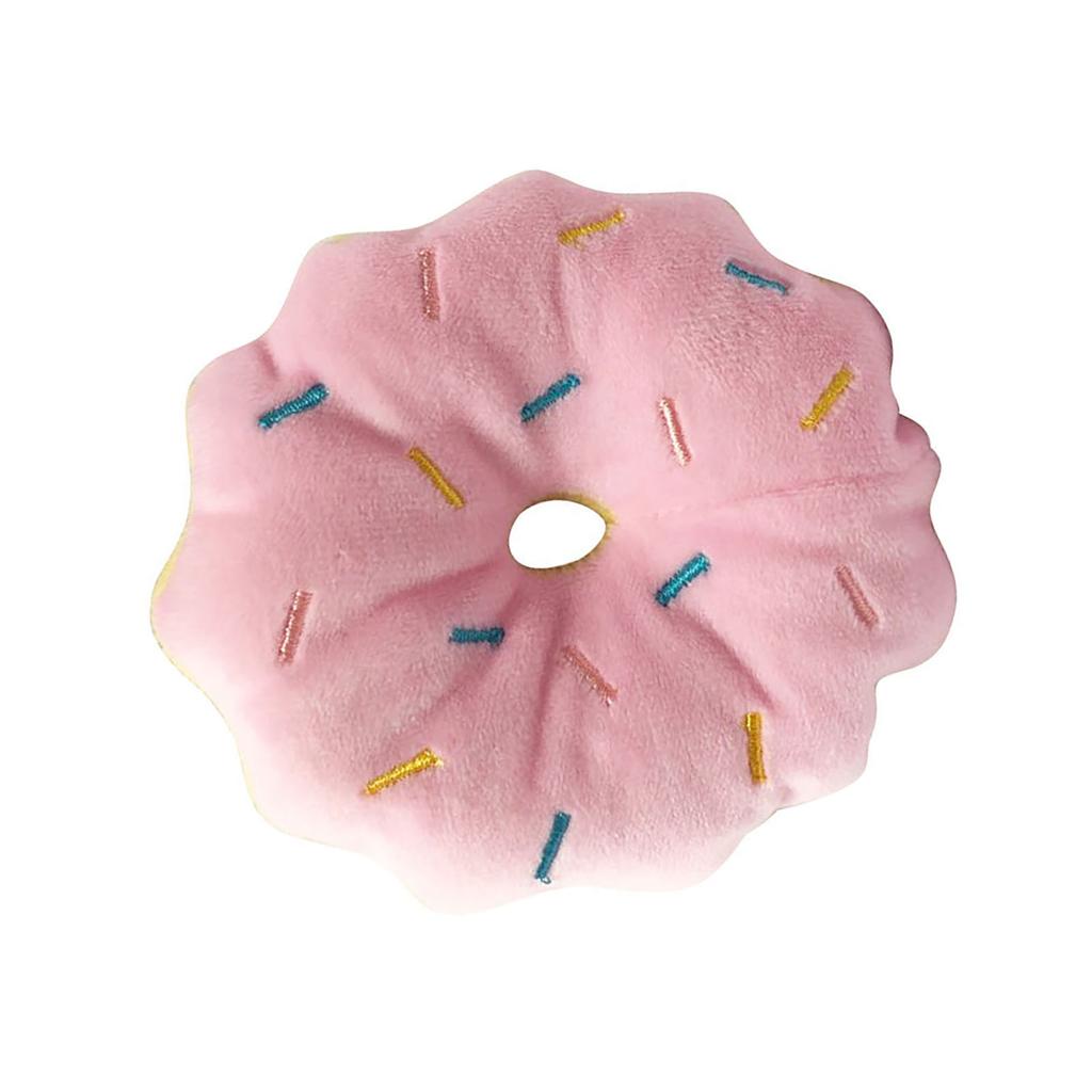 Dog Donut Toys Bite Resistant Teeth Grinding Relieve Boredom Cartoon Cute Squeaky Plush Dog Toy for Pet Supplies Pink