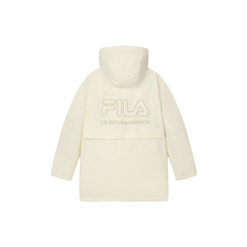 FILA Logo Printed Hooded Casual Mid-Length Down Jacket Men Outerwear Soft-White F11M349904F-IV