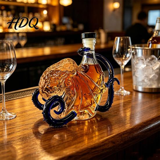 Whiskey Bottle Decanter with Octopus Design Glass Wine Bottle Sealing Preserves Aroma Handmade And Flavor Beverage Container Gift for Men
