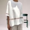 O-Neck pół rękawa damska bluzka drążą koronkowe szwy luźny krój cienka jednokolorowa koszula retro Top Streetwear