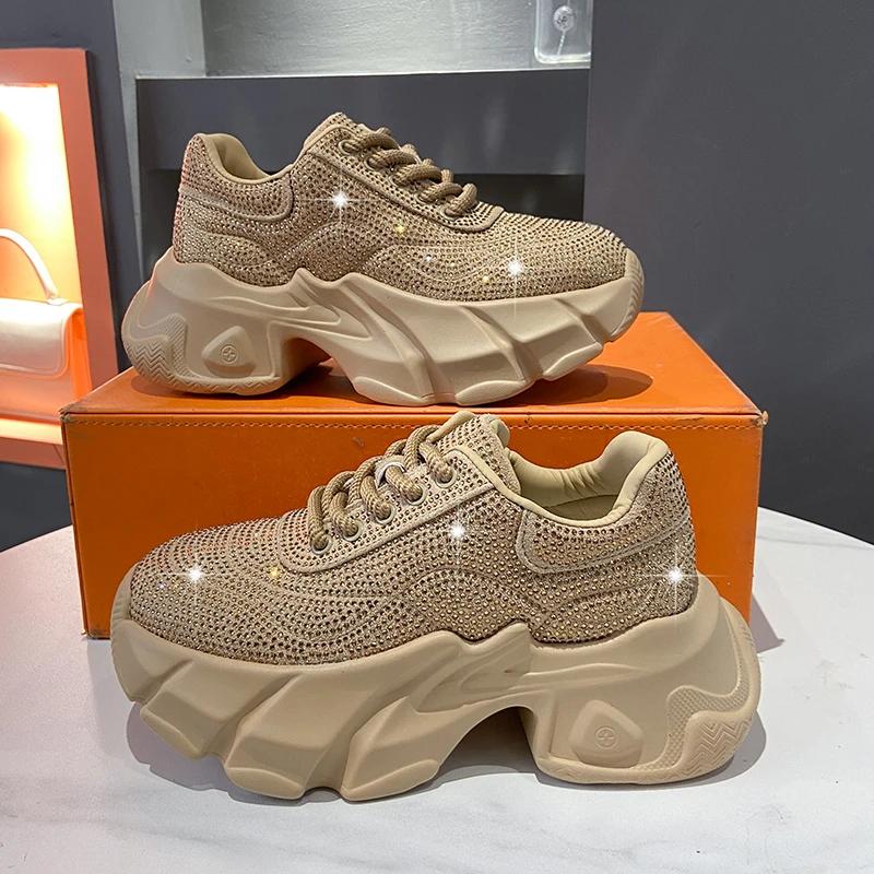 Shoes For Women  New Shiny Rhinestone Women'S Sneakers Shoes Autumn Korean Fashion Thick Sole Sports Shoes  De Mujer