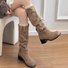 Pleated Pile Fashion Boots Thick Heel Skinny Long Boots Western Boots Tall Knight Boots