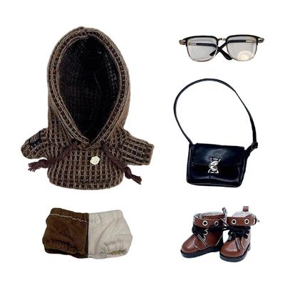 Niannyyhouse 10cm, 15cm, 20cm Plüschtierkleidung: Woll-Hoodie, Hose, Rucksack, Brille, Lederschuhe, Colorblock-Anzug, Baumwoll-Puppenkleidung (Dunkel
